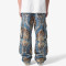 Custom Baroque Pattern Wide-Leg Cargo Pants