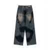 Custom Artistic Hand-Print Washed Wide-Leg Denim