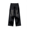 Custom Artistic Hand-Print Washed Wide-Leg Denim