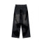 Custom Artistic Hand-Print Washed Wide-Leg Denim
