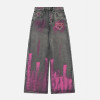 Custom Graffiti Wide-Leg Jeans with Heart Logo