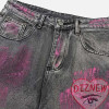 Custom Graffiti Wide-Leg Jeans with Heart Logo