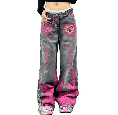 Custom Graffiti Wide-Leg Jeans with Heart Logo