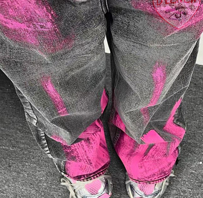Custom Graffiti Wide-Leg Jeans with Heart Logo