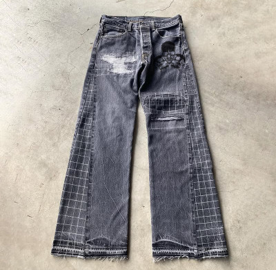 Custom Vintage Patchwork Washed Denim Jeans