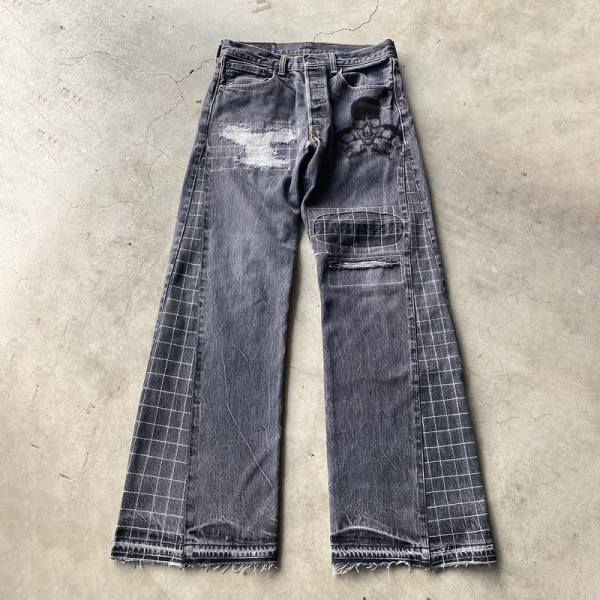 Custom Vintage Patchwork Washed Denim Jeans