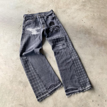 Custom Vintage Patchwork Washed Denim Jeans