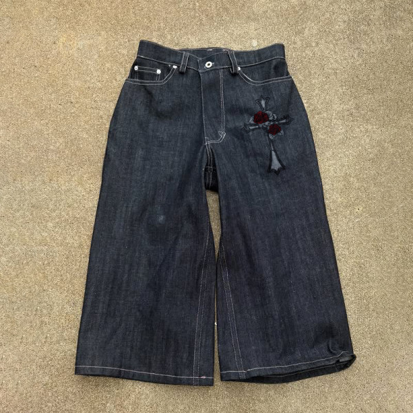 Custom Gothic Cross Wide-Leg Jeans