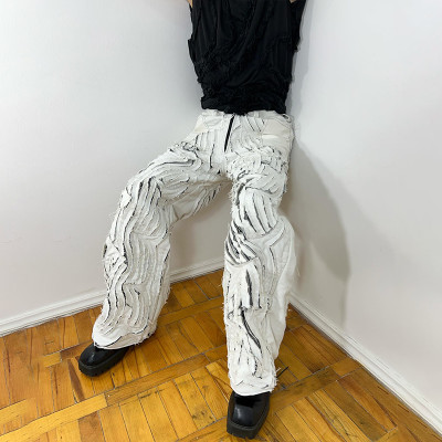 Custom Deconstructed Textured Wide-Leg Pants