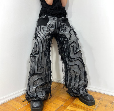 Custom Deconstructed Textured Wide-Leg Pants