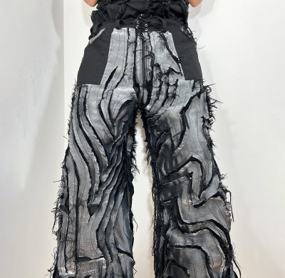 Custom Deconstructed Textured Wide-Leg Pants