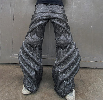 Wide-leg trousers with architectural texture