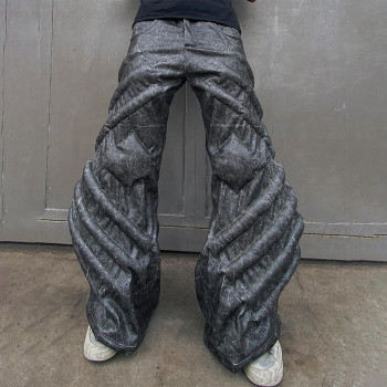 Wide-leg trousers with architectural texture
