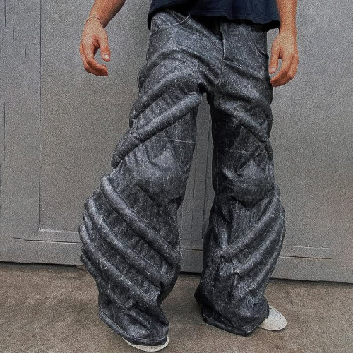 Wide-leg trousers with architectural texture