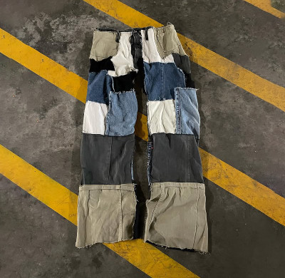 Custom Patchwork Wide-Leg Trousers