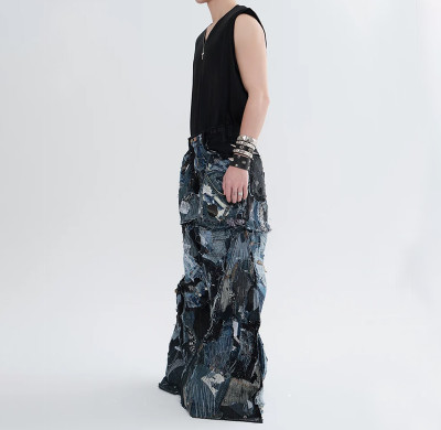 Custom Distressed Patchwork Jeans – Avant-Punk Statement Pants