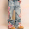 Vintage Destroyed Denim with Floral Contrast Patchwork