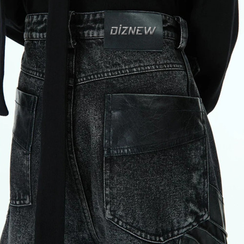 Cyberpunk Armored Wide-Leg Panel Denim Pants