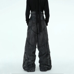 Cyberpunk Armored Wide-Leg Panel Denim Pants
