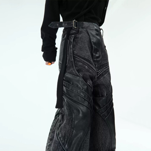 Cyberpunk Armored Wide-Leg Panel Denim Pants