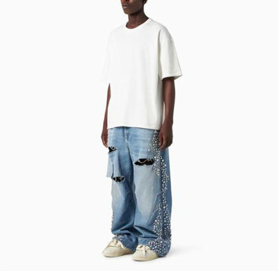 Y2K Destroyed Pearl-Trim Loose Fit Jeans