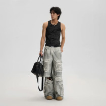 Custom Deconstructed Gray Cargo Denim Pants – Streetwear for High-End Designers