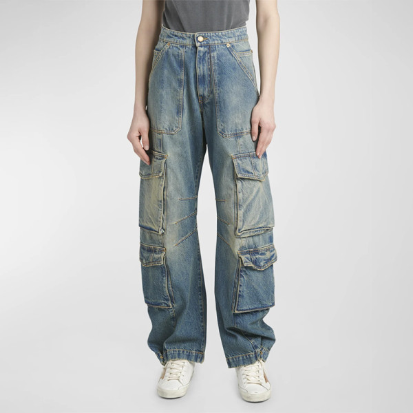 Vintage Multi-Pocket Utility Denim Cargo Pants