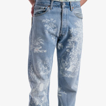 Toile Print Light Wash Artistic Straight-Leg Jeans