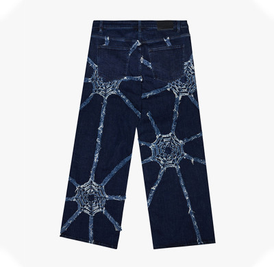 Spiderweb Distressed Deconstructed Wide-Leg Jeans