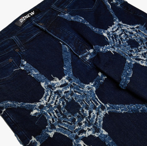 Spiderweb Distressed Deconstructed Wide-Leg Jeans