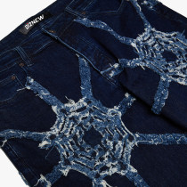 Spiderweb Distressed Deconstructed Wide-Leg Jeans