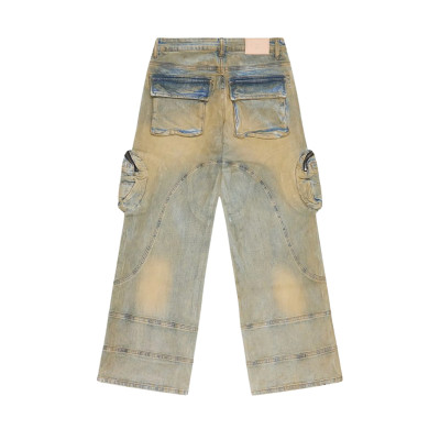 Custom Light-Wash Cargo Denim Jeans – Utility Side Pockets & Curved Stitching