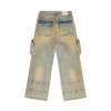 Custom Light-Wash Cargo Denim Jeans – Utility Side Pockets & Curved Stitching