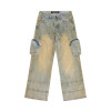 Custom Light-Wash Cargo Denim Jeans – Utility Side Pockets & Curved Stitching