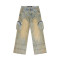Custom Light-Wash Cargo Denim Jeans – Utility Side Pockets & Curved Stitching