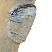 Custom Light-Wash Cargo Denim Jeans – Utility Side Pockets & Curved Stitching