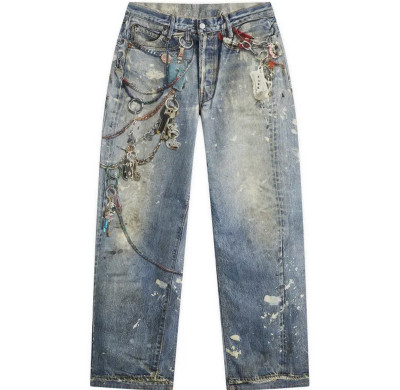Grunge Metal Chain Washed Vintage Jeans