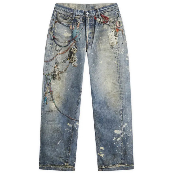 Grunge Metal Chain Washed Vintage Jeans