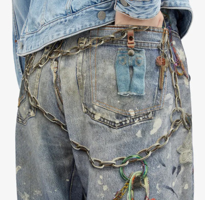 Grunge Metal Chain Washed Vintage Jeans