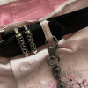 Custom Patchwork Distressed Bandana Jeans – Pink & Black with Chains
