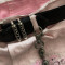 Custom Patchwork Distressed Bandana Jeans – Pink & Black with Chains