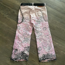 Custom Patchwork Distressed Bandana Jeans – Pink & Black with Chains