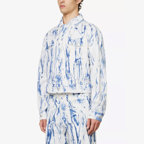Custom Artistic Bleach-Washed Denim Jacket for Boutique Brands