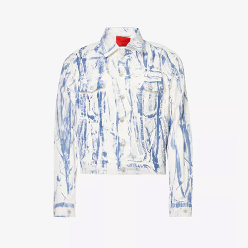 Custom Artistic Bleach-Washed Denim Jacket for Boutique Brands