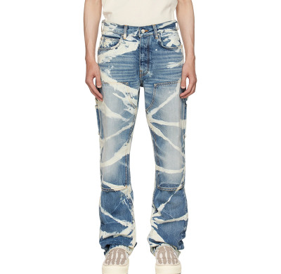 Custom Tie-Dye Bleached Denim Jeans with Artistic Street Style