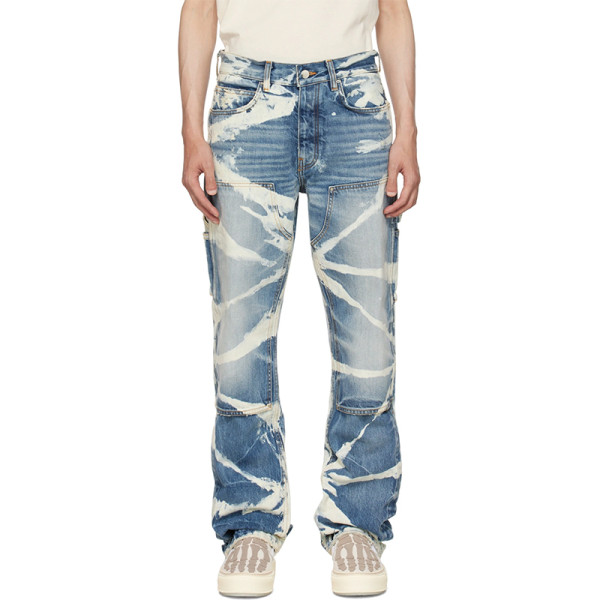 Custom Tie-Dye Bleached Denim Jeans with Artistic Street Style