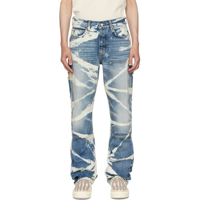 Custom Tie-Dye Bleached Denim Jeans with Artistic Street Style