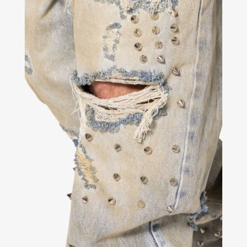 Custom Distressed Studded Baggy Jeans for Avant-Streetwear Brands