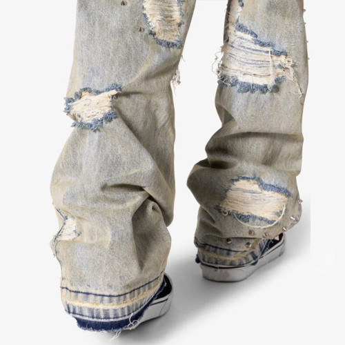 Custom Distressed Studded Baggy Jeans for Avant-Streetwear Brands