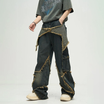 Deconstructed Frayed Wide-Leg Denim Pants